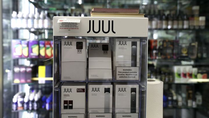 E-Cigarettes made by Juul are displayed at Smoke and Gift Shop on June 25, 2019 in San Francisco, California.