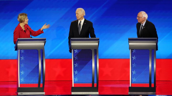 Democratic presidential candidates Sen. Elizabeth Warren (D-MA), former Vice President Joe Biden and Sen. Bernie Sanders (I-V